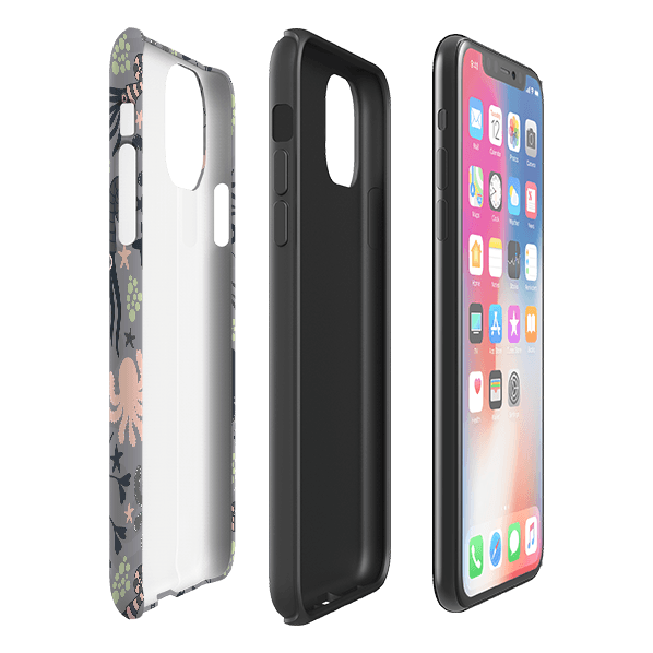iPhone phone case-Under The Sea By Suzy Taylor-Product Details Raised bevel to protect screen from scratches. Impact resistant polycarbonate shell and shock absorbing inner TPU liner. Secure fit with design wrapping around side of the case and full access to ports. Compatible with Qi-standard wireless charging. Thickness 1/8 inch (3mm), weight 30g. Compatibility See drop down menu for options, please select the right case as we print to order.-Stringberry