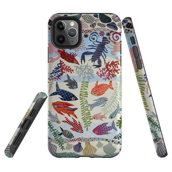 iPhone phone case-Underwater Life By Jane Robbins-Product Details Raised bevel to protect screen from scratches. Impact resistant polycarbonate shell and shock absorbing inner TPU liner. Secure fit with design wrapping around side of the case and full access to ports. Compatible with Qi-standard wireless charging. Thickness 1/8 inch (3mm), weight 30g. Compatibility See drop down menu for options, please select the right case as we print to order.-Stringberry