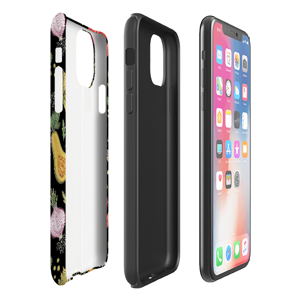 iPhone phone case-Vegetables By Catherine Rowe-Product Details Raised bevel to protect screen from scratches. Impact resistant polycarbonate shell and shock absorbing inner TPU liner. Secure fit with design wrapping around side of the case and full access to ports. Compatible with Qi-standard wireless charging. Thickness 1/8 inch (3mm), weight 30g. Compatibility See drop down menu for options, please select the right case as we print to order.-Stringberry
