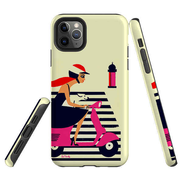 iPhone phone case-Vespa By Paul Thurlby-Product Details Raised bevel to protect screen from scratches. Impact resistant polycarbonate shell and shock absorbing inner TPU liner. Secure fit with design wrapping around side of the case and full access to ports. Compatible with Qi-standard wireless charging. Thickness 1/8 inch (3mm), weight 30g. Compatibility See drop down menu for options, please select the right case as we print to order.-Stringberry