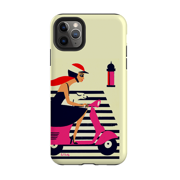 iPhone phone case-Vespa By Paul Thurlby-Product Details Raised bevel to protect screen from scratches. Impact resistant polycarbonate shell and shock absorbing inner TPU liner. Secure fit with design wrapping around side of the case and full access to ports. Compatible with Qi-standard wireless charging. Thickness 1/8 inch (3mm), weight 30g. Compatibility See drop down menu for options, please select the right case as we print to order.-Stringberry
