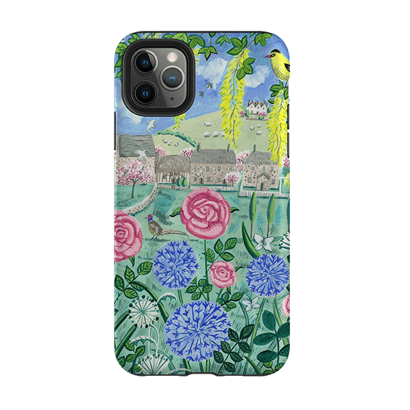 iPhone phone case-Village Floral By Mary Stubberfield-Product Details Raised bevel to protect screen from scratches. Impact resistant polycarbonate shell and shock absorbing inner TPU liner. Secure fit with design wrapping around side of the case and full access to ports. Compatible with Qi-standard wireless charging. Thickness 1/8 inch (3mm), weight 30g. Compatibility See drop down menu for options, please select the right case as we print to order.-Stringberry