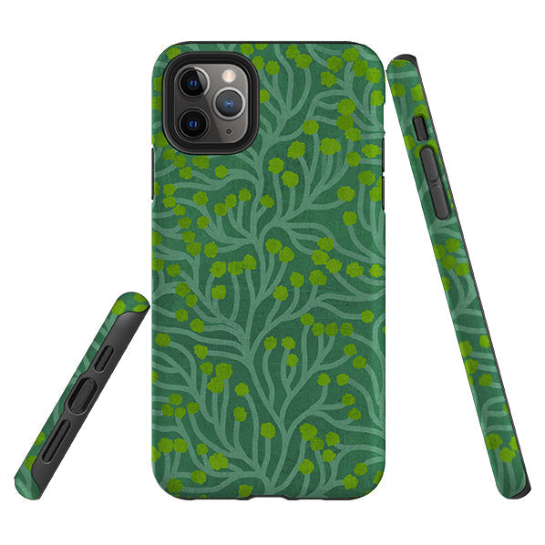 iPhone phone case-Vine Green And Teal By Katherine Quinn-Product Details Raised bevel to protect screen from scratches. Impact resistant polycarbonate shell and shock absorbing inner TPU liner. Secure fit with design wrapping around side of the case and full access to ports. Compatible with Qi-standard wireless charging. Thickness 1/8 inch (3mm), weight 30g. Compatibility See drop down menu for options, please select the right case as we print to order.-Stringberry