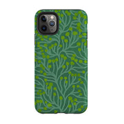 iPhone phone case-Vine Green And Teal By Katherine Quinn-Product Details Raised bevel to protect screen from scratches. Impact resistant polycarbonate shell and shock absorbing inner TPU liner. Secure fit with design wrapping around side of the case and full access to ports. Compatible with Qi-standard wireless charging. Thickness 1/8 inch (3mm), weight 30g. Compatibility See drop down menu for options, please select the right case as we print to order.-Stringberry