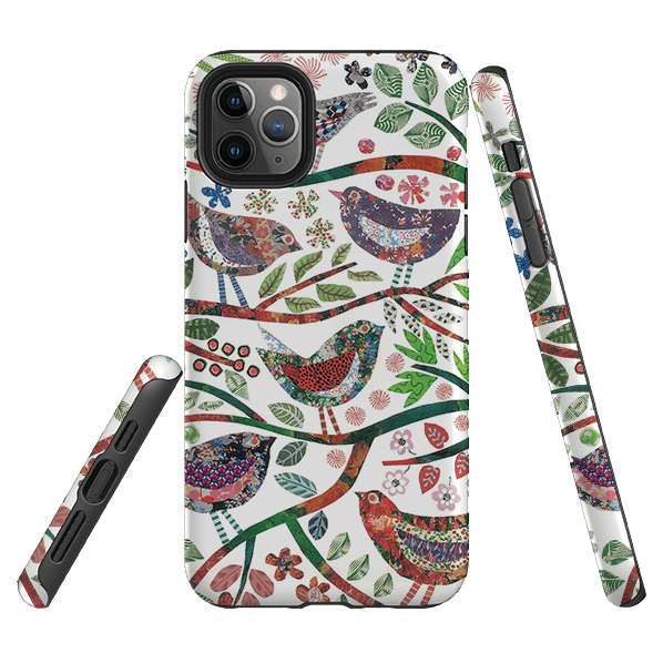 iPhone phone case-Vintage Birds By Jane Robbins-Product Details Raised bevel to protect screen from scratches. Impact resistant polycarbonate shell and shock absorbing inner TPU liner. Secure fit with design wrapping around side of the case and full access to ports. Compatible with Qi-standard wireless charging. Thickness 1/8 inch (3mm), weight 30g. Compatibility See drop down menu for options, please select the right case as we print to order.-Stringberry