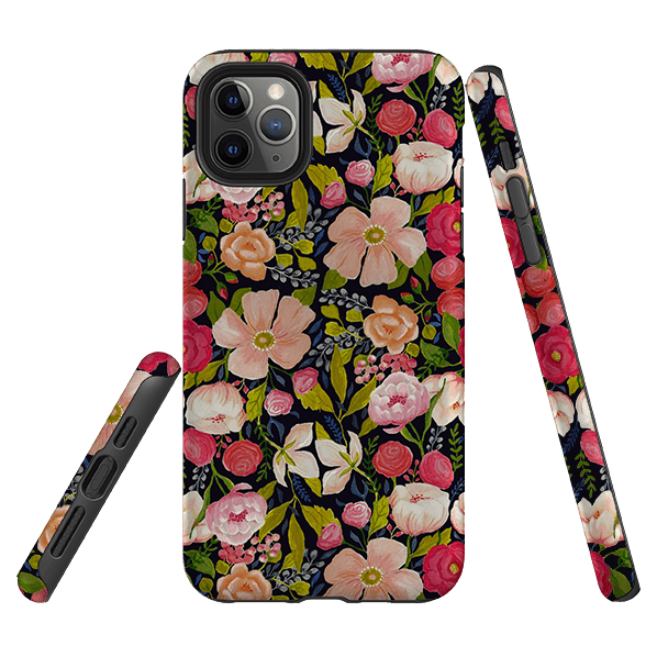 iPhone phone case-Vintage Roses By Bex Parkin-Product Details Raised bevel to protect screen from scratches. Impact resistant polycarbonate shell and shock absorbing inner TPU liner. Secure fit with design wrapping around side of the case and full access to ports. Compatible with Qi-standard wireless charging. Thickness 1/8 inch (3mm), weight 30g. Compatibility See drop down menu for options, please select the right case as we print to order.-Stringberry