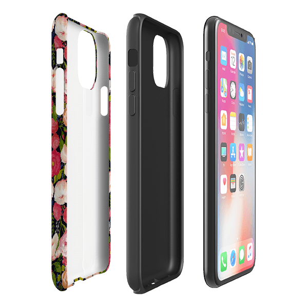 iPhone phone case-Vintage Roses By Bex Parkin-Product Details Raised bevel to protect screen from scratches. Impact resistant polycarbonate shell and shock absorbing inner TPU liner. Secure fit with design wrapping around side of the case and full access to ports. Compatible with Qi-standard wireless charging. Thickness 1/8 inch (3mm), weight 30g. Compatibility See drop down menu for options, please select the right case as we print to order.-Stringberry