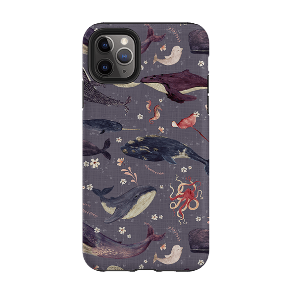 iPhone phone case-Whale Song Lavender By Katherine Quinn-Product Details Raised bevel to protect screen from scratches. Impact resistant polycarbonate shell and shock absorbing inner TPU liner. Secure fit with design wrapping around side of the case and full access to ports. Compatible with Qi-standard wireless charging. Thickness 1/8 inch (3mm), weight 30g. Compatibility See drop down menu for options, please select the right case as we print to order.-Stringberry