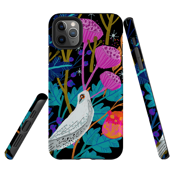 iPhone phone case-White Bird By Claire West-Product Details Raised bevel to protect screen from scratches. Impact resistant polycarbonate shell and shock absorbing inner TPU liner. Secure fit with design wrapping around side of the case and full access to ports. Compatible with Qi-standard wireless charging. Thickness 1/8 inch (3mm), weight 30g. Compatibility See drop down menu for options, please select the right case as we print to order.-Stringberry