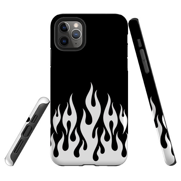 iPhone phone case-White Flames-Product Details Raised bevel to protect screen from scratches. Impact resistant polycarbonate shell and shock absorbing inner TPU liner. Secure fit with design wrapping around side of the case and full access to ports. Compatible with Qi-standard wireless charging. Thickness 1/8 inch (3mm), weight 30g. Compatibility See drop down menu for options, please select the right case as we print to order.-Stringberry