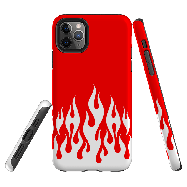 iPhone phone case-White Flames-Product Details Raised bevel to protect screen from scratches. Impact resistant polycarbonate shell and shock absorbing inner TPU liner. Secure fit with design wrapping around side of the case and full access to ports. Compatible with Qi-standard wireless charging. Thickness 1/8 inch (3mm), weight 30g. Compatibility See drop down menu for options, please select the right case as we print to order.-Stringberry