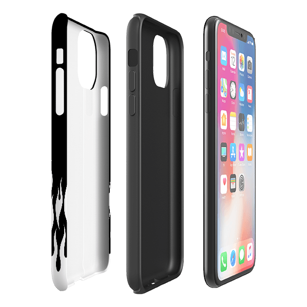 iPhone phone case-White Flames-Product Details Raised bevel to protect screen from scratches. Impact resistant polycarbonate shell and shock absorbing inner TPU liner. Secure fit with design wrapping around side of the case and full access to ports. Compatible with Qi-standard wireless charging. Thickness 1/8 inch (3mm), weight 30g. Compatibility See drop down menu for options, please select the right case as we print to order.-Stringberry