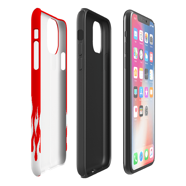 iPhone phone case-White Flames-Product Details Raised bevel to protect screen from scratches. Impact resistant polycarbonate shell and shock absorbing inner TPU liner. Secure fit with design wrapping around side of the case and full access to ports. Compatible with Qi-standard wireless charging. Thickness 1/8 inch (3mm), weight 30g. Compatibility See drop down menu for options, please select the right case as we print to order.-Stringberry