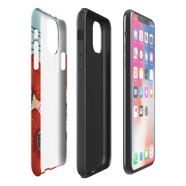 iPhone phone case-Wild Poppies By Kate Heiss-Product Details Raised bevel to protect screen from scratches. Impact resistant polycarbonate shell and shock absorbing inner TPU liner. Secure fit with design wrapping around side of the case and full access to ports. Compatible with Qi-standard wireless charging. Thickness 1/8 inch (3mm), weight 30g. Compatibility See drop down menu for options, please select the right case as we print to order.-Stringberry