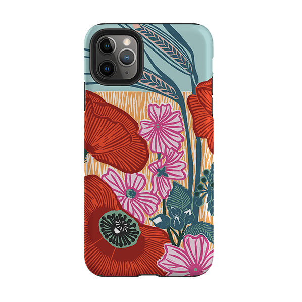 iPhone phone case-Wild Poppies By Kate Heiss-Product Details Raised bevel to protect screen from scratches. Impact resistant polycarbonate shell and shock absorbing inner TPU liner. Secure fit with design wrapping around side of the case and full access to ports. Compatible with Qi-standard wireless charging. Thickness 1/8 inch (3mm), weight 30g. Compatibility See drop down menu for options, please select the right case as we print to order.-Stringberry