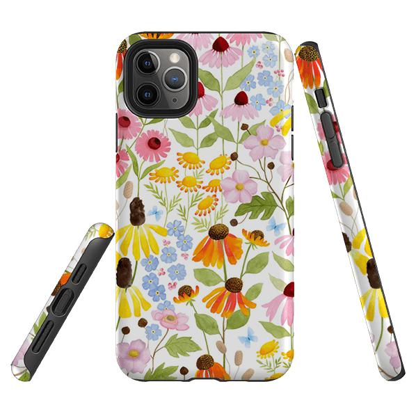 iPhone phone case-Wildflower Pattern By Bex Parkin-Product Details Raised bevel to protect screen from scratches. Impact resistant polycarbonate shell and shock absorbing inner TPU liner. Secure fit with design wrapping around side of the case and full access to ports. Compatible with Qi-standard wireless charging. Thickness 1/8 inch (3mm), weight 30g. Compatibility See drop down menu for options, please select the right case as we print to order.-Stringberry