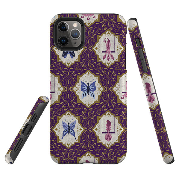 iPhone phone case-Wingframes Purple By Jenny Zemanek-Product Details Raised bevel to protect screen from scratches. Impact resistant polycarbonate shell and shock absorbing inner TPU liner. Secure fit with design wrapping around side of the case and full access to ports. Compatible with Qi-standard wireless charging. Thickness 1/8 inch (3mm), weight 30g. Compatibility See drop down menu for options, please select the right case as we print to order.-Stringberry