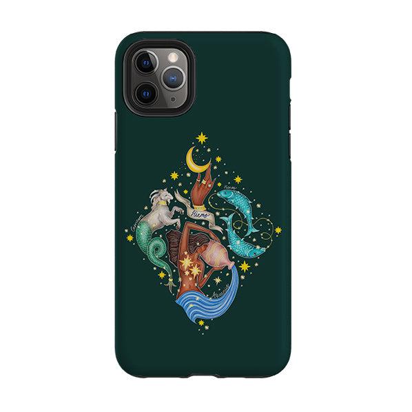 iPhone phone case-Winter Zodiac By Catherine Rowe-Product Details Raised bevel to protect screen from scratches. Impact resistant polycarbonate shell and shock absorbing inner TPU liner. Secure fit with design wrapping around side of the case and full access to ports. Compatible with Qi-standard wireless charging. Thickness 1/8 inch (3mm), weight 30g. Compatibility See drop down menu for options, please select the right case as we print to order.-Stringberry