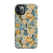 iPhone phone case-Yellow And Blue Floral By Katherine Quinn-Product Details Raised bevel to protect screen from scratches. Impact resistant polycarbonate shell and shock absorbing inner TPU liner. Secure fit with design wrapping around side of the case and full access to ports. Compatible with Qi-standard wireless charging. Thickness 1/8 inch (3mm), weight 30g. Compatibility See drop down menu for options, please select the right case as we print to order.-Stringberry