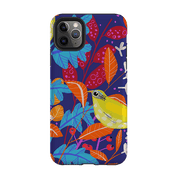iPhone phone case-Yellow Bird By Claire West-Product Details Raised bevel to protect screen from scratches. Impact resistant polycarbonate shell and shock absorbing inner TPU liner. Secure fit with design wrapping around side of the case and full access to ports. Compatible with Qi-standard wireless charging. Thickness 1/8 inch (3mm), weight 30g. Compatibility See drop down menu for options, please select the right case as we print to order.-Stringberry