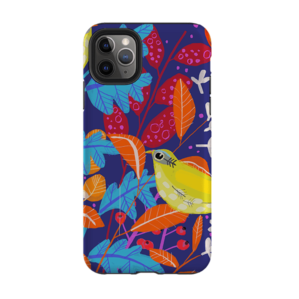 iPhone phone case-Yellow Bird By Claire West-Product Details Raised bevel to protect screen from scratches. Impact resistant polycarbonate shell and shock absorbing inner TPU liner. Secure fit with design wrapping around side of the case and full access to ports. Compatible with Qi-standard wireless charging. Thickness 1/8 inch (3mm), weight 30g. Compatibility See drop down menu for options, please select the right case as we print to order.-Stringberry