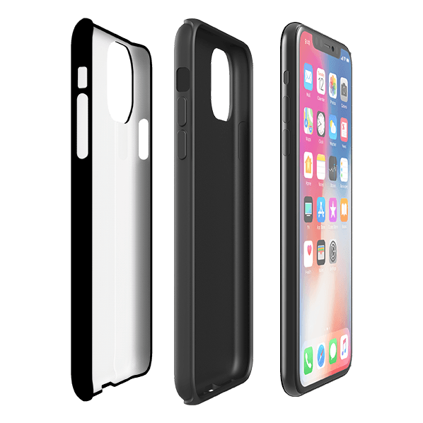 iPhone phone case-Black-Product Details Raised bevel to protect screen from scratches. Impact resistant polycarbonate shell and shock absorbing inner TPU liner. Secure fit with design wrapping around side of the case and full access to ports. Compatible with Qi-standard wireless charging. Thickness 1/8 inch (3mm), weight 30g. Compatibility See drop down menu for options, please select the right case as we print to order.-Stringberry