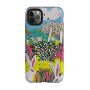 iPhone phone case-Bunnies By Claire West-Product Details Raised bevel to protect screen from scratches. Impact resistant polycarbonate shell and shock absorbing inner TPU liner. Secure fit with design wrapping around side of the case and full access to ports. Compatible with Qi-standard wireless charging. Thickness 1/8 inch (3mm), weight 30g. Compatibility See drop down menu for options, please select the right case as we print to order.-Stringberry