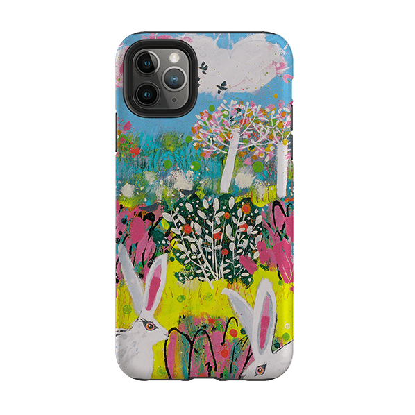 iPhone phone case-Bunnies By Claire West-Product Details Raised bevel to protect screen from scratches. Impact resistant polycarbonate shell and shock absorbing inner TPU liner. Secure fit with design wrapping around side of the case and full access to ports. Compatible with Qi-standard wireless charging. Thickness 1/8 inch (3mm), weight 30g. Compatibility See drop down menu for options, please select the right case as we print to order.-Stringberry
