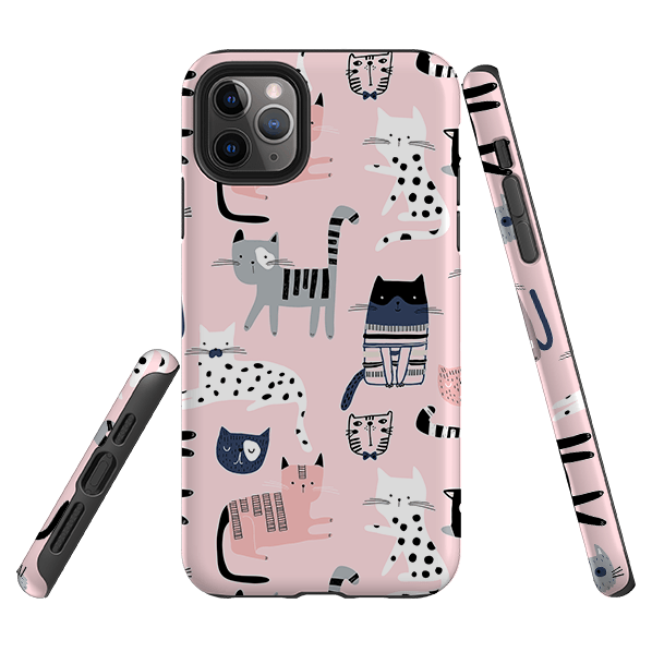 iPhone phone case-Cat-titude-Product Details Raised bevel to protect screen from scratches. Impact resistant polycarbonate shell and shock absorbing inner TPU liner. Secure fit with design wrapping around side of the case and full access to ports. Compatible with Qi-standard wireless charging. Thickness 1/8 inch (3mm), weight 30g. Compatibility See drop down menu for options, please select the right case as we print to order.-Stringberry