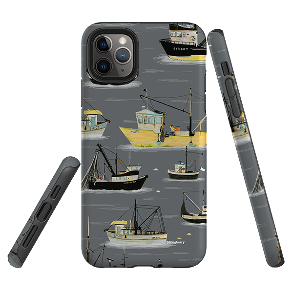 iPhone Tough Case - Fishing Boats Grey By Katherine Quinn