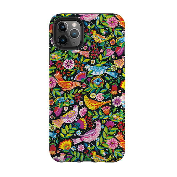iPhone phone case-Folk Birds By Sarah Campbell-Product Details Raised bevel to protect screen from scratches. Impact resistant polycarbonate shell and shock absorbing inner TPU liner. Secure fit with design wrapping around side of the case and full access to ports. Compatible with Qi-standard wireless charging. Thickness 1/8 inch (3mm), weight 30g. Compatibility See drop down menu for options, please select the right case as we print to order.-Stringberry
