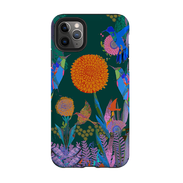 iPhone phone case-Hummingbird Forest By Tiffany Lynch-Product Details Raised bevel to protect screen from scratches. Impact resistant polycarbonate shell and shock absorbing inner TPU liner. Secure fit with design wrapping around side of the case and full access to ports. Compatible with Qi-standard wireless charging. Thickness 1/8 inch (3mm), weight 30g. Compatibility See drop down menu for options, please select the right case as we print to order.-Stringberry