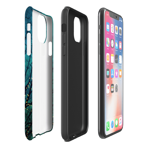 iPhone phone case-Magical Nights-Product Details Raised bevel to protect screen from scratches. Impact resistant polycarbonate shell and shock absorbing inner TPU liner. Secure fit with design wrapping around side of the case and full access to ports. Compatible with Qi-standard wireless charging. Thickness 1/8 inch (3mm), weight 30g. Compatibility See drop down menu for options, please select the right case as we print to order.-Stringberry