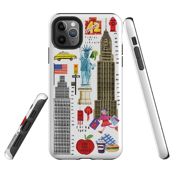 iPhone phone case-New York Icons By Tracey English-Product Details Raised bevel to protect screen from scratches. Impact resistant polycarbonate shell and shock absorbing inner TPU liner. Secure fit with design wrapping around side of the case and full access to ports. Compatible with Qi-standard wireless charging. Thickness 1/8 inch (3mm), weight 30g. Compatibility See drop down menu for options, please select the right case as we print to order.-Stringberry