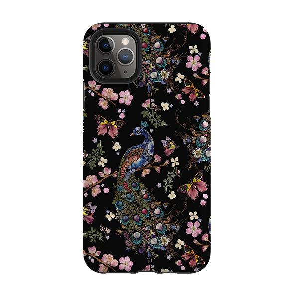 iPhone Tough Case - Peacock and Cherry Blossoms Dark By Helen Ahpornsiri