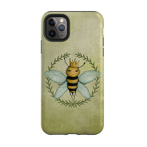 iPhone phone case-Queen Bee By Maja Lindberg-Product Details Raised bevel to protect screen from scratches. Impact resistant polycarbonate shell and shock absorbing inner TPU liner. Secure fit with design wrapping around side of the case and full access to ports. Compatible with Qi-standard wireless charging. Thickness 1/8 inch (3mm), weight 30g. Compatibility See drop down menu for options, please select the right case as we print to order.-Stringberry