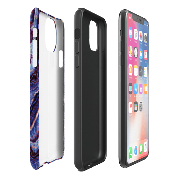 iPhone phone case-Royal Agate-Product Details Raised bevel to protect screen from scratches. Impact resistant polycarbonate shell and shock absorbing inner TPU liner. Secure fit with design wrapping around side of the case and full access to ports. Compatible with Qi-standard wireless charging. Thickness 1/8 inch (3mm), weight 30g. Compatibility See drop down menu for options, please select the right case as we print to order.-Stringberry