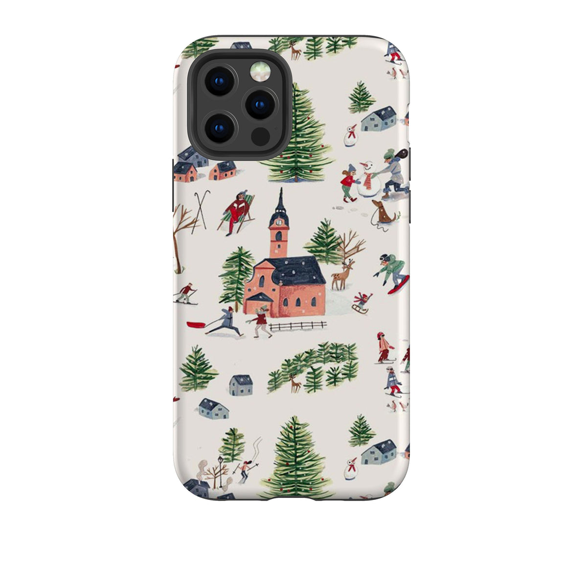 iPhone phone case-Skiing By Caroline Bonne Muller-Product Details Raised bevel to protect screen from scratches. Impact resistant polycarbonate shell and shock absorbing inner TPU liner. Secure fit with design wrapping around side of the case and full access to ports. Compatible with Qi-standard wireless charging. Thickness 1/8 inch (3mm), weight 30g. Compatibility See drop down menu for options, please select the right case as we print to order.-Stringberry