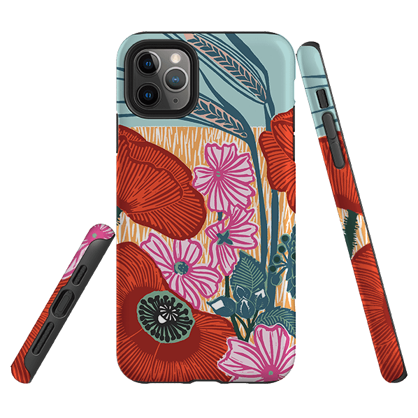 iPhone phone case-Wild Poppies By Kate Heiss-Product Details Raised bevel to protect screen from scratches. Impact resistant polycarbonate shell and shock absorbing inner TPU liner. Secure fit with design wrapping around side of the case and full access to ports. Compatible with Qi-standard wireless charging. Thickness 1/8 inch (3mm), weight 30g. Compatibility See drop down menu for options, please select the right case as we print to order.-Stringberry