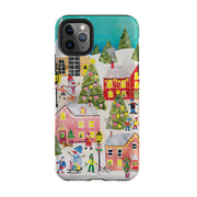 iPhone phone case-Winter Village By Tracey English-Product Details Raised bevel to protect screen from scratches. Impact resistant polycarbonate shell and shock absorbing inner TPU liner. Secure fit with design wrapping around side of the case and full access to ports. Compatible with Qi-standard wireless charging. Thickness 1/8 inch (3mm), weight 30g. Compatibility See drop down menu for options, please select the right case as we print to order.-Stringberry