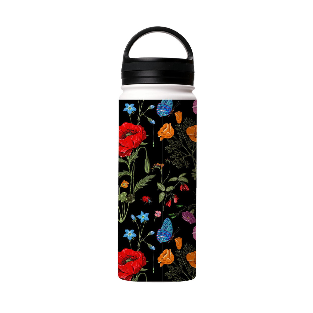 Water Bottles-Moonlight Garden Insulated Stainless Steel Water Bottle-18oz (530ml)-handle cap-Insulated Steel Water Bottle Our insulated stainless steel bottle comes in 3 sizes- Small 12oz (350ml), Medium 18oz (530ml) and Large 32oz (945ml) . It comes with a leak proof cap Keeps water cool for 24 hours Also keeps things warm for up to 12 hours Choice of 3 lids ( Sport Cap, Handle Cap, Flip Cap ) for easy carrying Dishwasher Friendly Lightweight, durable and easy to carry Reusable, so it's safe f