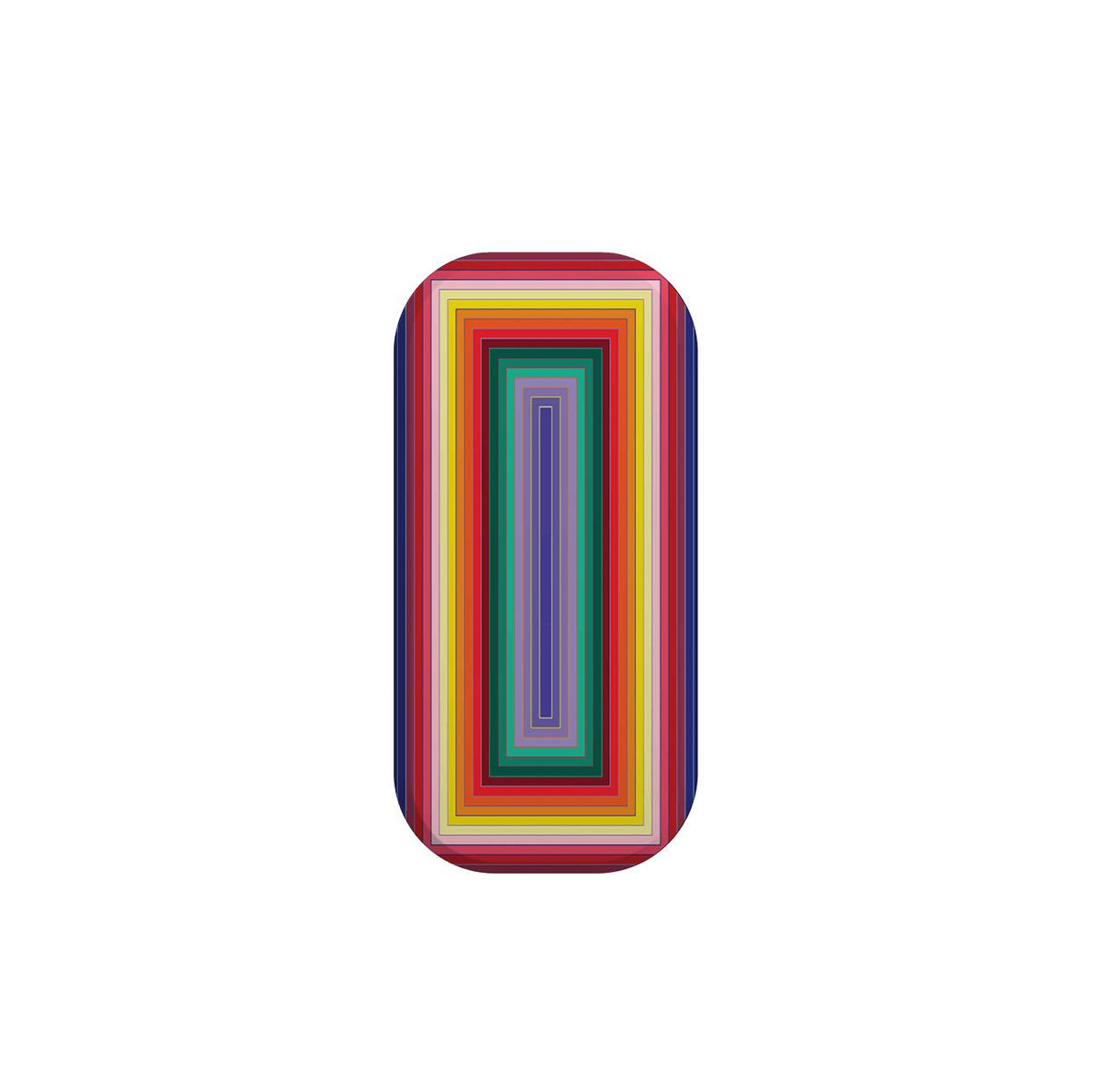 Myriad phone stand featuring a rectangular, multi-colored concentric stripe design on a smooth, rounded surface.