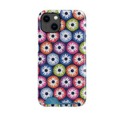 Hard plastic phone case with a dark blue floral pattern and a convenient bottom-loading hidden card slot.