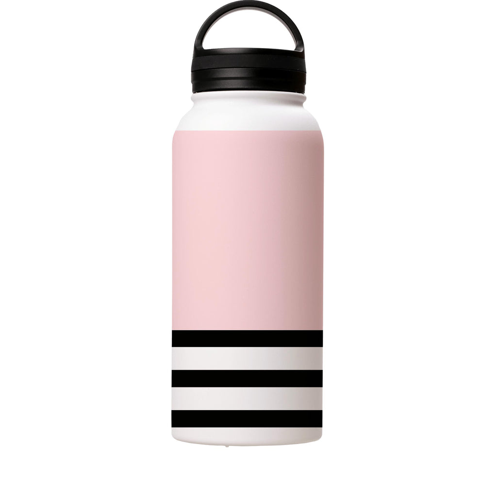 Water Bottles-Pink And Stripes Insulated Stainless Steel Water Bottle-32oz (945ml)-handle cap-Insulated Steel Water Bottle Our insulated stainless steel bottle comes in 3 sizes- Small 12oz (350ml), Medium 18oz (530ml) and Large 32oz (945ml) . It comes with a leak proof cap Keeps water cool for 24 hours Also keeps things warm for up to 12 hours Choice of 3 lids ( Sport Cap, Handle Cap, Flip Cap ) for easy carrying Dishwasher Friendly Lightweight, durable and easy to carry Reusable, so it's safe f