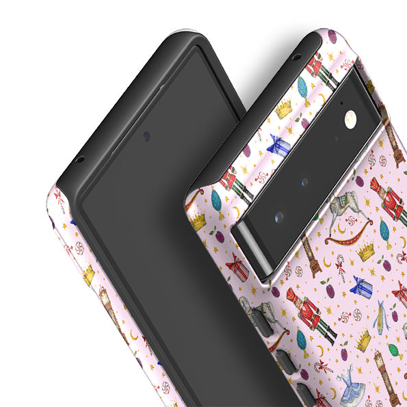 Google phone case-Pink Nutcracker By Catherine Rowe-Product Details Raised bevel to protect screen from scratches. Impact resistant polycarbonate shell and shock absorbing inner TPU liner. Secure fit with design wrapping around side of the case and full access to ports. Compatible with Qi-standard wireless charging. Thickness 1/8 inch (3mm), weight 30g. Compatibility See drop down menu for options, please select the right case as we print to order.-Stringberry