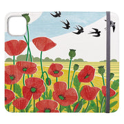 Cover portafoglio per telefono - Campo di Papaveri e Rondini di Liane Payne - Cover portafoglio in pelle vegana. 3 slot per carte, esterno completamente stampato. Per la compatibilità consulta il menu a discesa per le opzioni: si prega di selezionare la cover corretta poiché realizziamo su ordinazione. -Stringberry