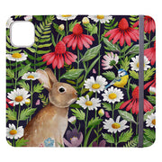 Wallet phone case-Rabbit And Wildflowers By Bex Parkin-Vegan Leather Wallet Case Vegan leather. 3 slots for cards Fully printed exterior. Compatibility See drop down menu for options, please select the right case as we print to order.-Stringberry