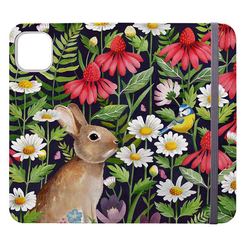 Wallet phone case-Rabbit And Wildflowers By Bex Parkin-Vegan Leather Wallet Case Vegan leather. 3 slots for cards Fully printed exterior. Compatibility See drop down menu for options, please select the right case as we print to order.-Stringberry