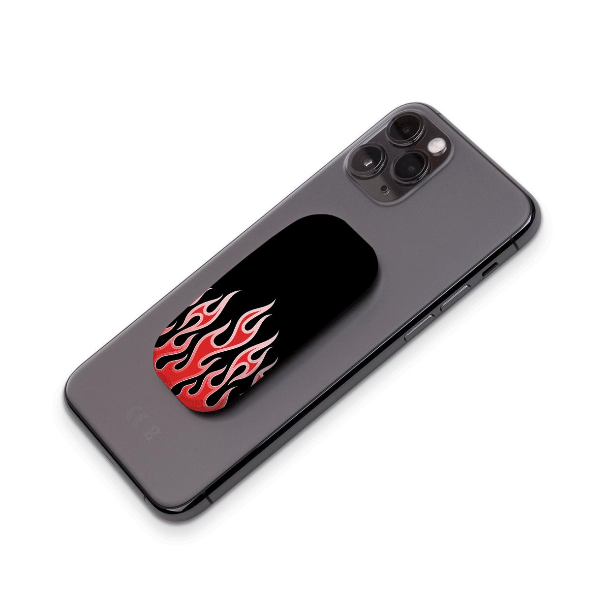 Red Flames Black Phone Stand