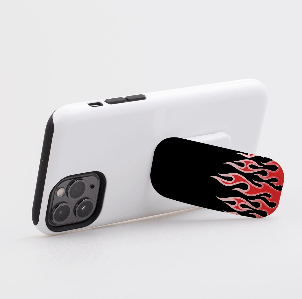 Red Flames Black Phone Stand